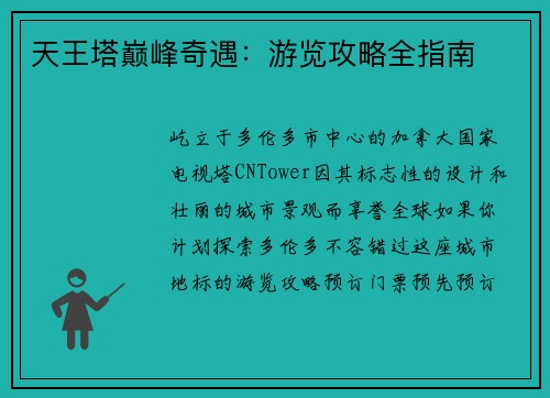 天王塔巅峰奇遇：游览攻略全指南